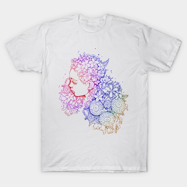 Girl Flower Hair Fine Line Art T-Shirt by Lima's